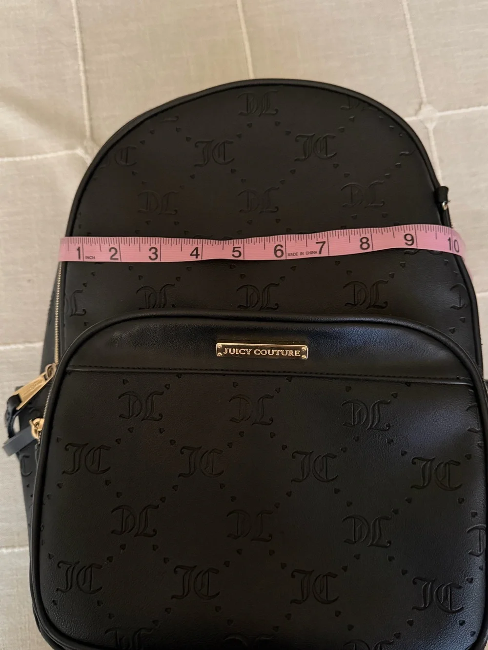 Juicy Couture Black Embossed Logo Backpack with Gold Hardware